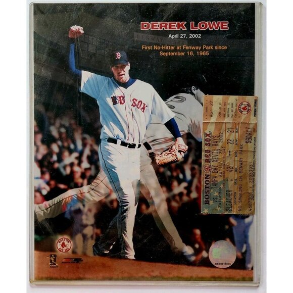 2002 Derek Lowe 8x10 Photo 1st No Hitter Fenway April 27 With Ticket Stub DWR4 - Picture 2 of 4